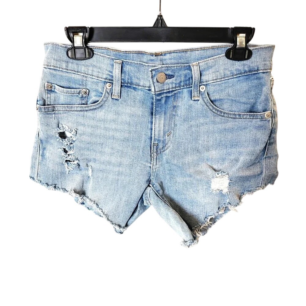Levis Womens Light Wash Distressed Denim Cutoff Shorts Blue Size 28 Raw Hem‎